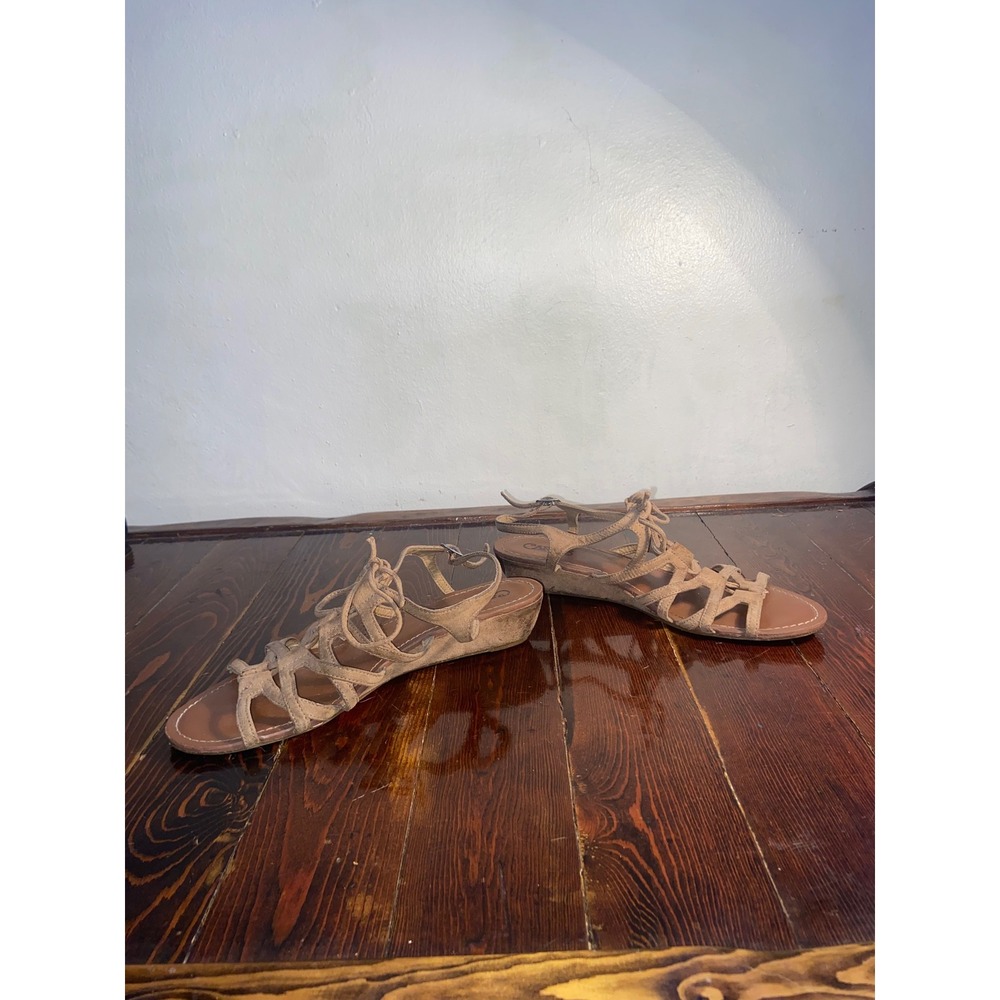 Carlos by Carlos Santana Tan Strappy Lace Up Gladiator Wedge Sandal Boho Y2K 8.5 - Picture 4 of 6